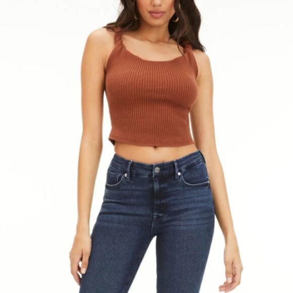 Good American Twisted Shoulder Ribbed Cotton Blend Sweater Tank Size M - Picture 1 of 8